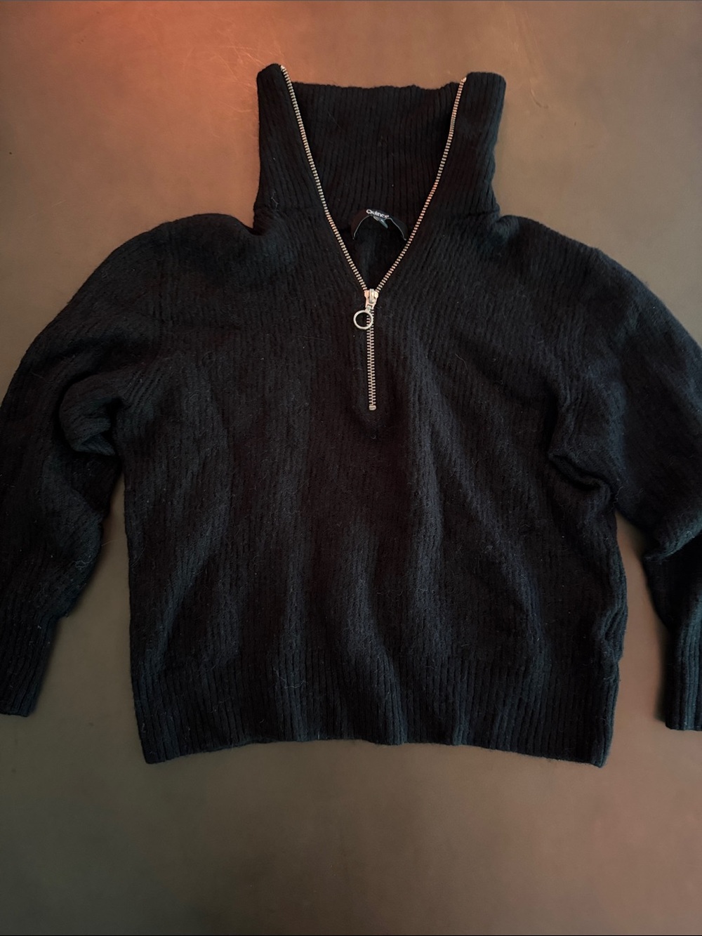 Quince Black Half-Zip Cowl Turtleneck Sweater